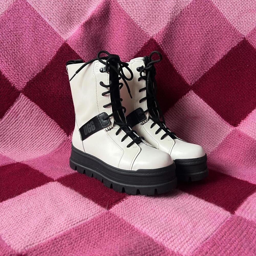 white and black Ugg Sheena Platform Combat Boots